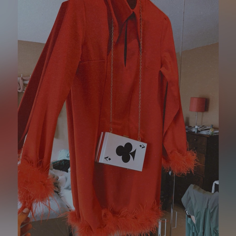 Red Feather Trim Dress ❤️ (purse not included)